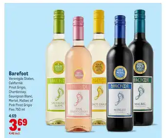 Makro Barefoot Pinot Grigio, Chardonnay, Sauvignon Blanc, Merlot, Malbec Of Pink Pinot Grigio aanbieding