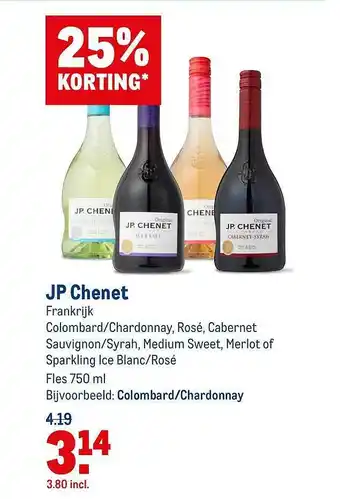 Makro JP Chenet Colombard-Chardonnay, Rosé, Cabernet Sauvignon-Syrah, Medium Sweet, Merlot Of Sparkling Ice Blanc-Rosé 25% Korting aanbieding