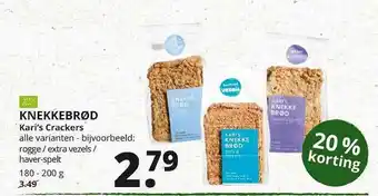 Natuurwinkel Knekkebrød Kari's Crackers 20% Korting aanbieding