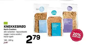 Ekoplaza Knekkebrød Kari's Crackers 20% Korting aanbieding