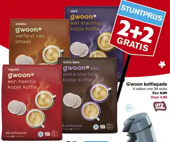 Hoogvliet G'woon koffiepads 4*36st aanbieding