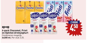 ALDI 6-pack Chocomel Fristi en Optimel drinkyoghurt Combineren mogelijk 6x200 ml aanbieding