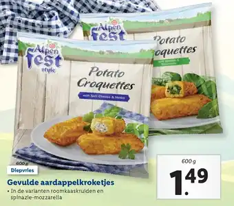 Lidl Gevulde aardappelkroketjes 600 gr aanbieding