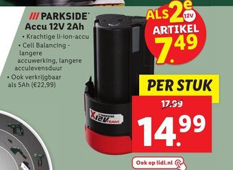 Lidl PARKSIDE Accu 12V 2Ah aanbieding