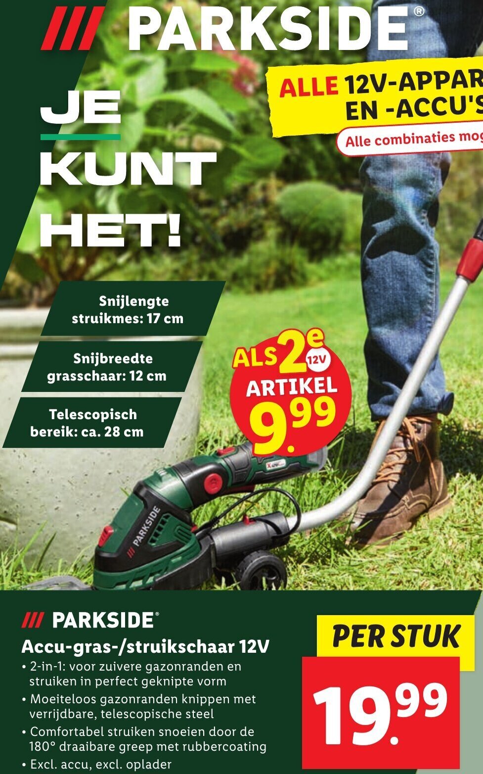 PARKSIDE Accu-gras- en struikschaar 20 V zonder accu en lader