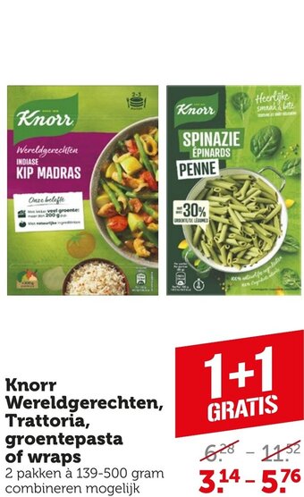 Coop Knorr Wereldgerechten, Trattoria, groentepasta of wraps aanbieding