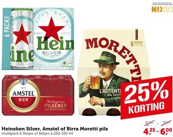 Coop Heineken Silver, Amstel of Birra Moretti pils aanbieding