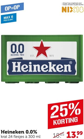 Coop Heineken 0.0% krat 24 flesjes à 300 ml aanbieding