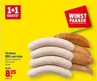 Makro Varkens BBQ-Worsten Naturel Of Jalapeño 1+1 Gratis aanbieding