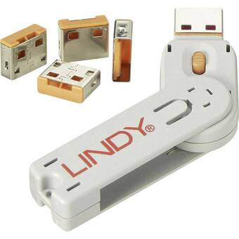 Conrad Lindy usb-lock + key usb-poortslot set van 4 stuks oranje incl. 1 sleutel aanbieding