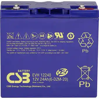 Conrad Csb battery evh 12240 loodaccu 12 v 24 ah loodvlies (agm) (b x h x d) 181 x 170 x 170 mm m5-schroefaansluiting cyclusbestendi aanbieding