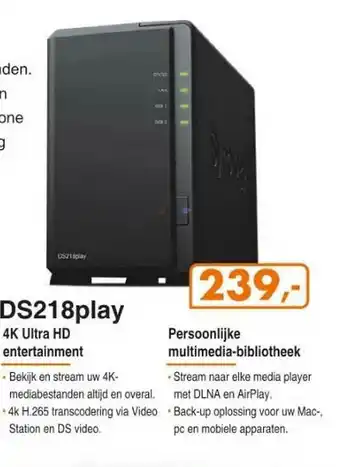 Hardware Expert DS218Play 4K Ultra HD Entertainment aanbieding