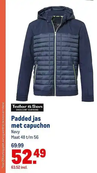 Makro Tailor & Son Padded Jas Met Capuchon aanbieding