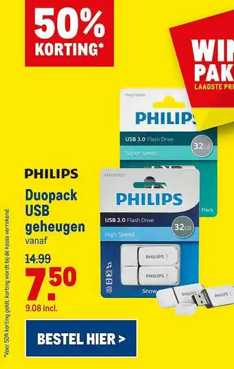 Makro Philips Duopack USB Geheugen 50% Korting aanbieding