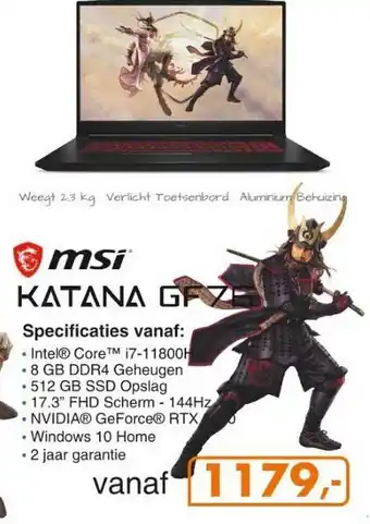 Hardware Expert MSI Katana GF76 Laptop aanbieding