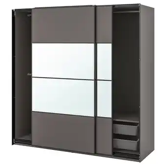 IKEA Pax / mehamn/auli kledingkastcombinatie, donkergrijs tweezijdig/donkergrijs spiegelglas, 200x66x201 cm aanbieding