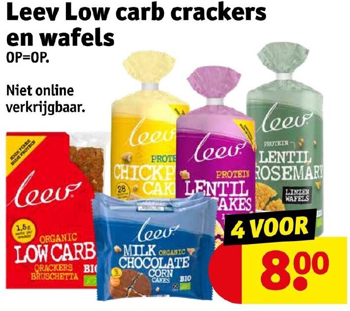 Leev Low carb crackers en wafels aanbieding bij Kruidvat