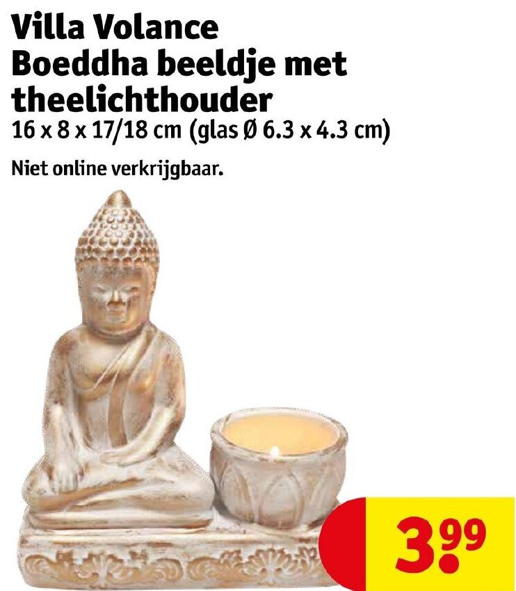 Boeddha beeldje - goud - met theelichthouder - 18 cm - polystone | Fun