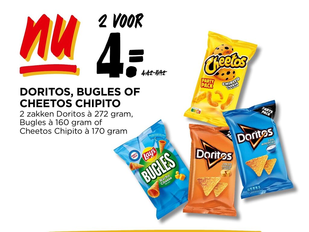 DORITOS, BUGLES OF CHEETOS CHIPITO aanbieding bij Jumbo