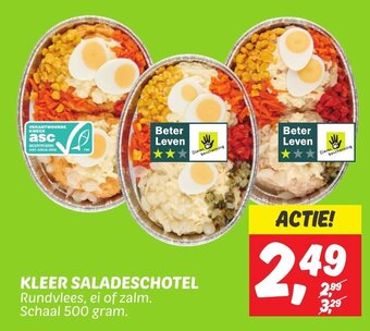 Dekamarkt KLEER SALADESCHOTEL Rundvlees, ei of zalm 500 gram. aanbieding