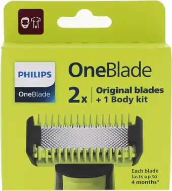 Bol.com Philips oneblade original blade qp620/50 - vervangmesjes body kit - 2 stuks aanbieding