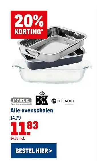 Makro Pyrex, BK, Hendi Alle Ovenschalen 20% Korting aanbieding