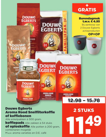 PLUS Douwe egberts aroma rood snelfilterkoffie of koffiebonen aanbieding