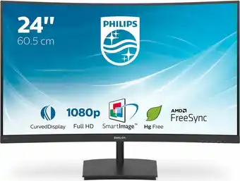 Bol.com Philips 241e1sc - full hd curved monitor - freesync - 75hz - 24 inch aanbieding
