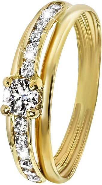 Bol.com Lucardi dames ring met zirkonia - ring - cadeau - 14 karaat goud - geelgoud aanbieding