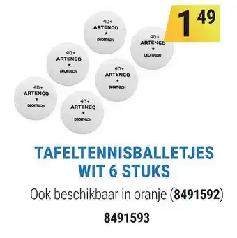 Decathlon Tafeltennisballetjes Wit 6 Stuks aanbieding