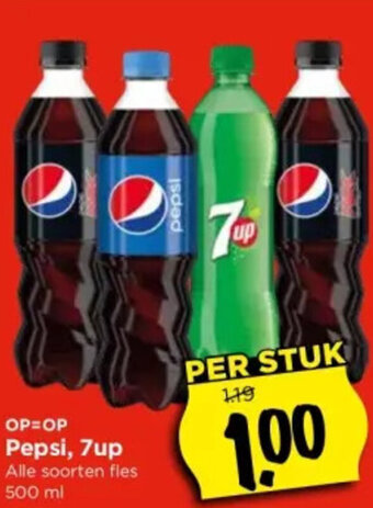 Vomar Voordeelmarkt Pepsi, 7up  fles 500 ml aanbieding