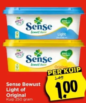 Vomar Voordeelmarkt Sense Bewust Light of Original Kuip 250 gram aanbieding