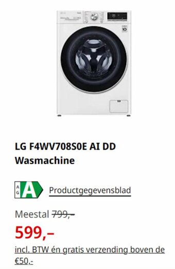 MediaMarkt LG F4WV708SOE AI DD Wasmachine aanbieding