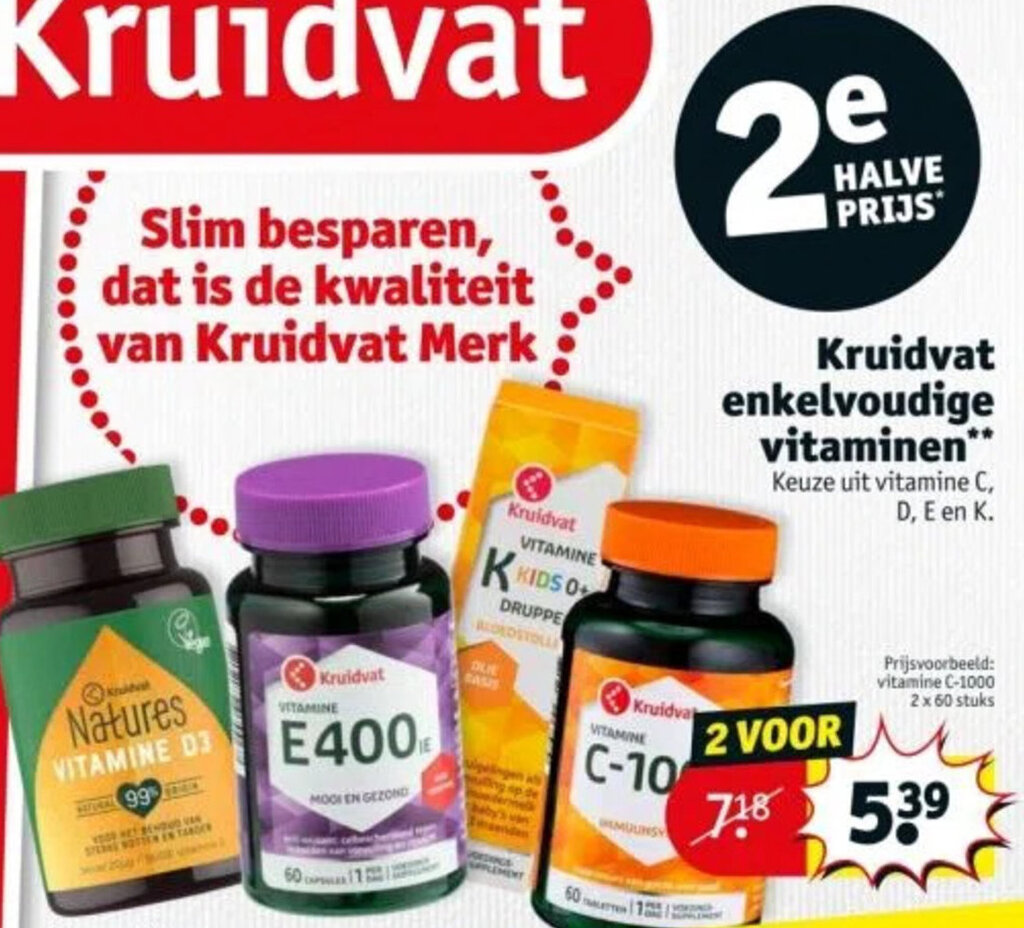 Kruidvat enkelvoudige vitaminen aanbieding bij Kruidvat
