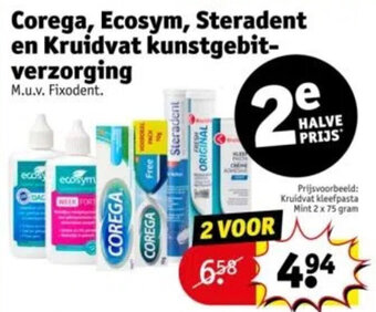 Kruidvat Corega, Ecosym, Steradent en Kruidvat kunstgebit-verzorging aanbieding