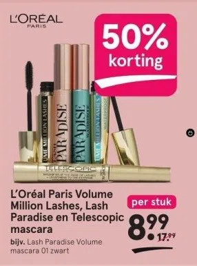 Etos L'oréal paris volume million lashes, lash paradise en telescopic mascara aanbieding