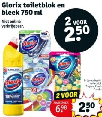 Kruidvat Glorix toiletblok en bleek 750 ml aanbieding