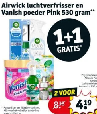 Kruidvat Airwick luchtverfrisser en Vanish poeder Pink 530 gram aanbieding