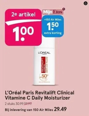 Etos L'oréal paris revitalift clinical vitamine c daily moisturizer aanbieding