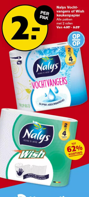 Hoogvliet Nalys Vochtvangers of Wish keukenpapier aanbieding