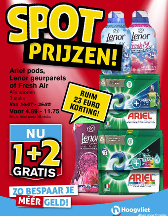 Hoogvliet Ariel pods, Lenor geurparels of Fresh Air aanbieding