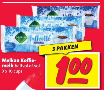 Nettorama Melkan Koffie-melk halfvol of vol 3 x 10 cups aanbieding