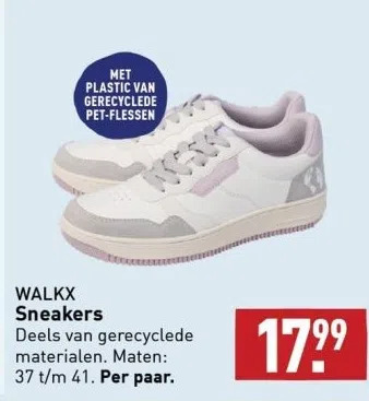 ALDI Walkx sneakers deels van gerecyclede materialen. maten: 37 t/m 41. per paar aanbieding