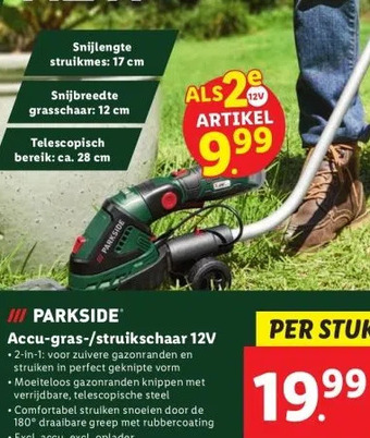 Lidl Iii parkside accu-gras-/struikschaar 12v aanbieding