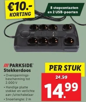 Lidl Iii parkside stekkerdoos • overspanningsbescherming tot 2.000 v aanbieding