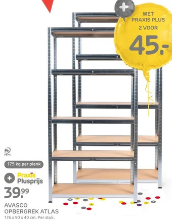 Praxis Avasco opbergrek atlas 176 x 90 x 40 cm. per stuk aanbieding