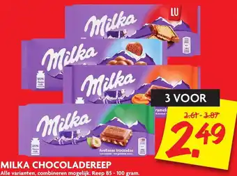 Dekamarkt Milka chocoladereep 3*85-100g aanbieding