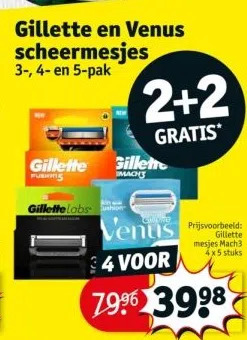 Kruidvat Gillette en venus scheermesjes 3-, 4- en 5-pak aanbieding