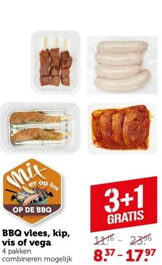 Coop Bbq vlees, kip, vis of vega aanbieding