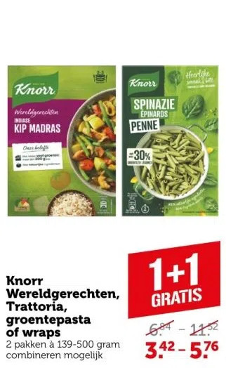 Coop Knorr wereldgerechten, trattoria, groentepasta of wraps aanbieding